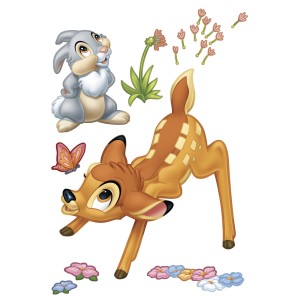 Komar Wandsticker Bambi (70x50cm) mit Bambi, Hase, Schmetterling und Blumen für die Wanddekoration.