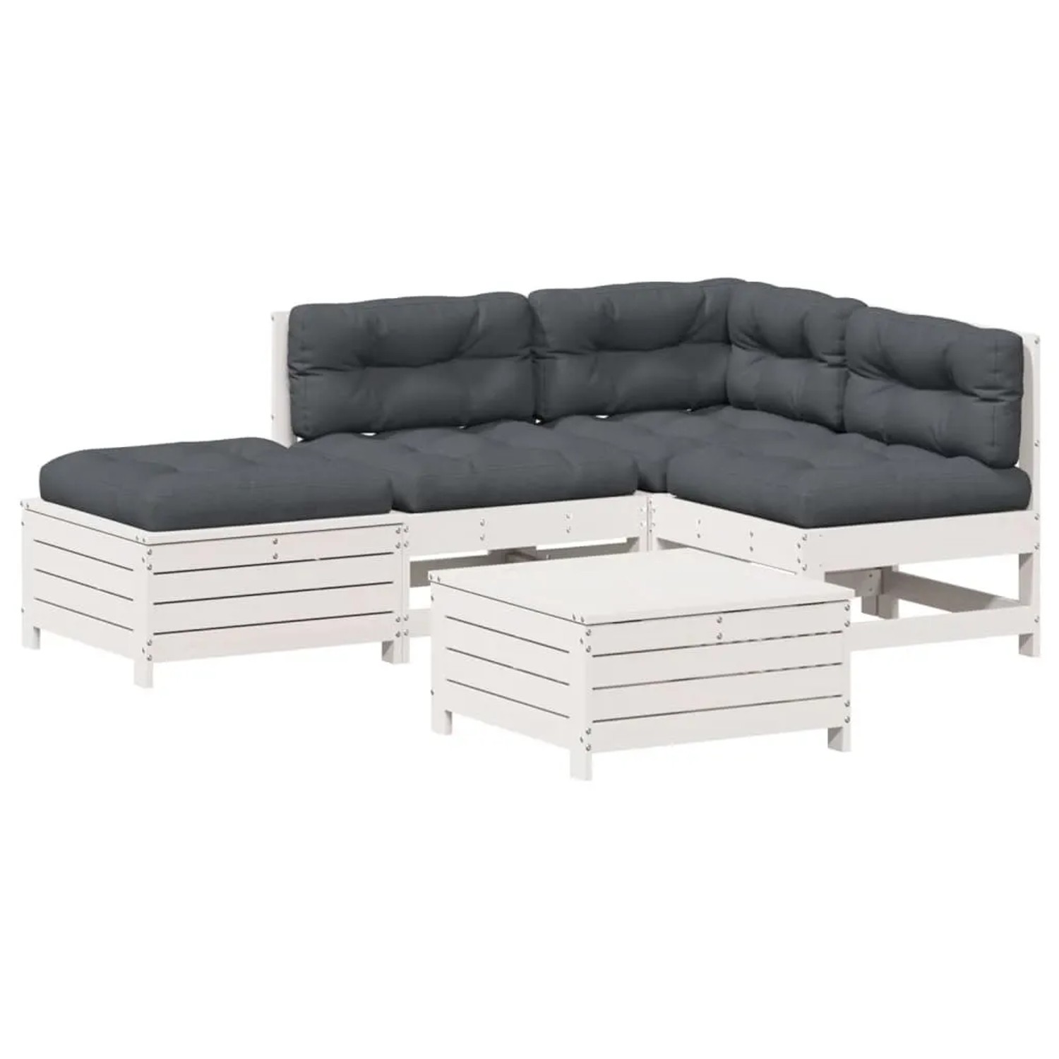 vidaXL 5-Tlg Garten-Lounge-Set mit Kissen Weiß Massivholz Kiefer 3250709
