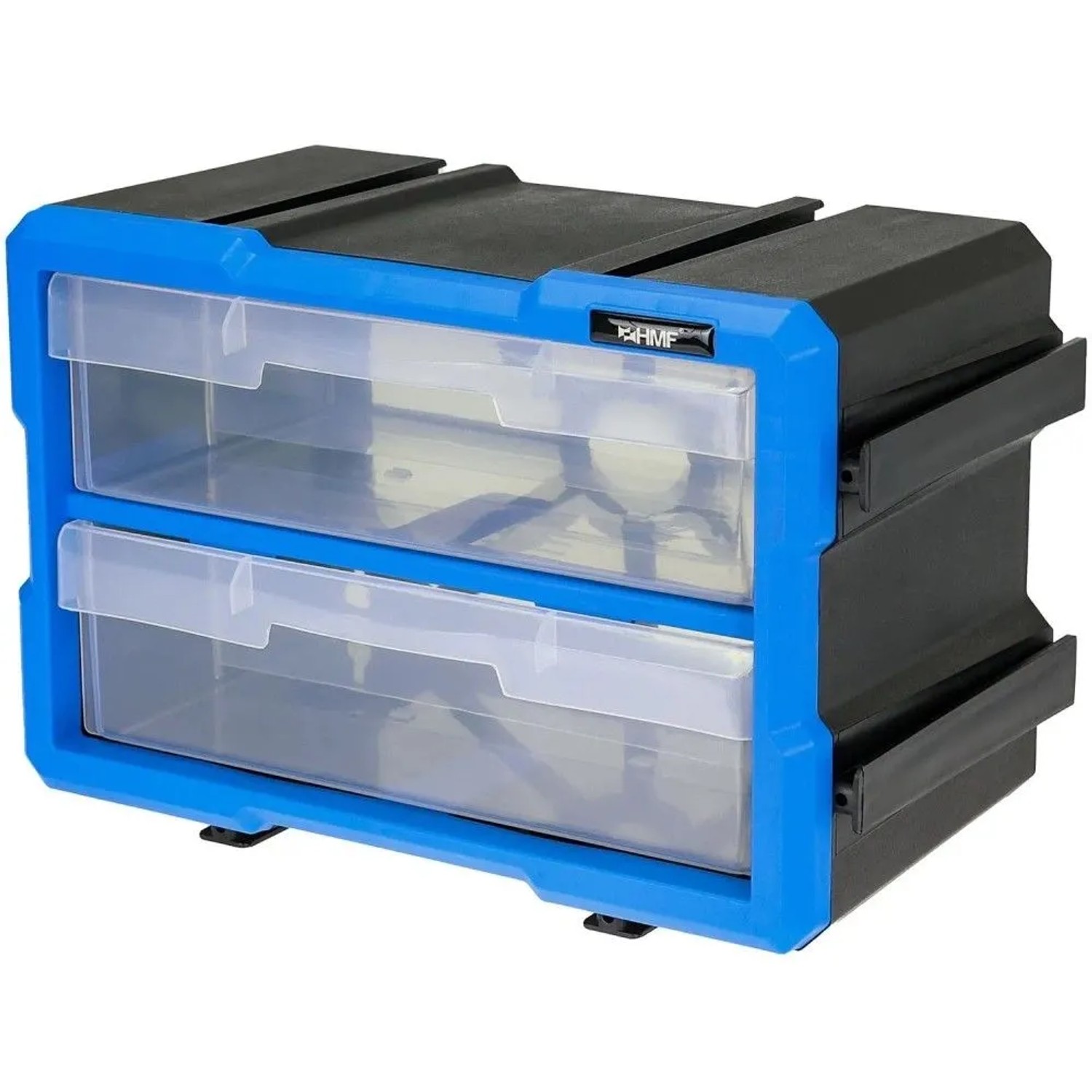 HMF STK200-01-05 Sortierbox Für Kleinteile Mit 2 Schubladen Erweiterbarer Sortimentskasten Für Schrauben Und Werkzeug 4 Fächer 295 x 195 x 160 mm