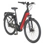 Prophete City E-Bike Geniesser 5.0 Damen, 28 Zoll, schwarz-rot, mit Mittelmotor und Gepäckträger.