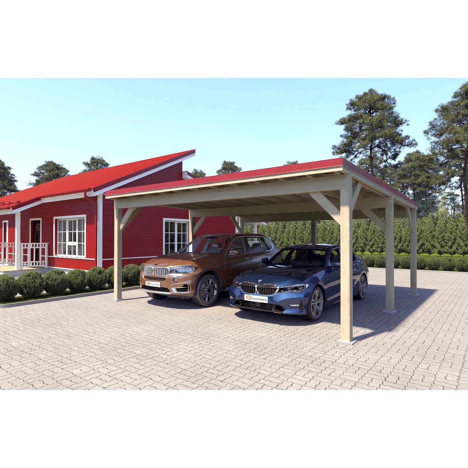 Holzbrüder Carport Ralf 36m² 150kg/m²  Imprägniert-Rot günstig online kaufen