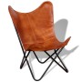 Brauner Butterfly-Sessel aus Echtleder mit schwarzem Metallgestell. Relaxsessel für Wohnzimmer.