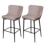 2er-Set graue Barhocker im Vintage-Design mit Rautenmuster, Metallgestell und Fußablage.