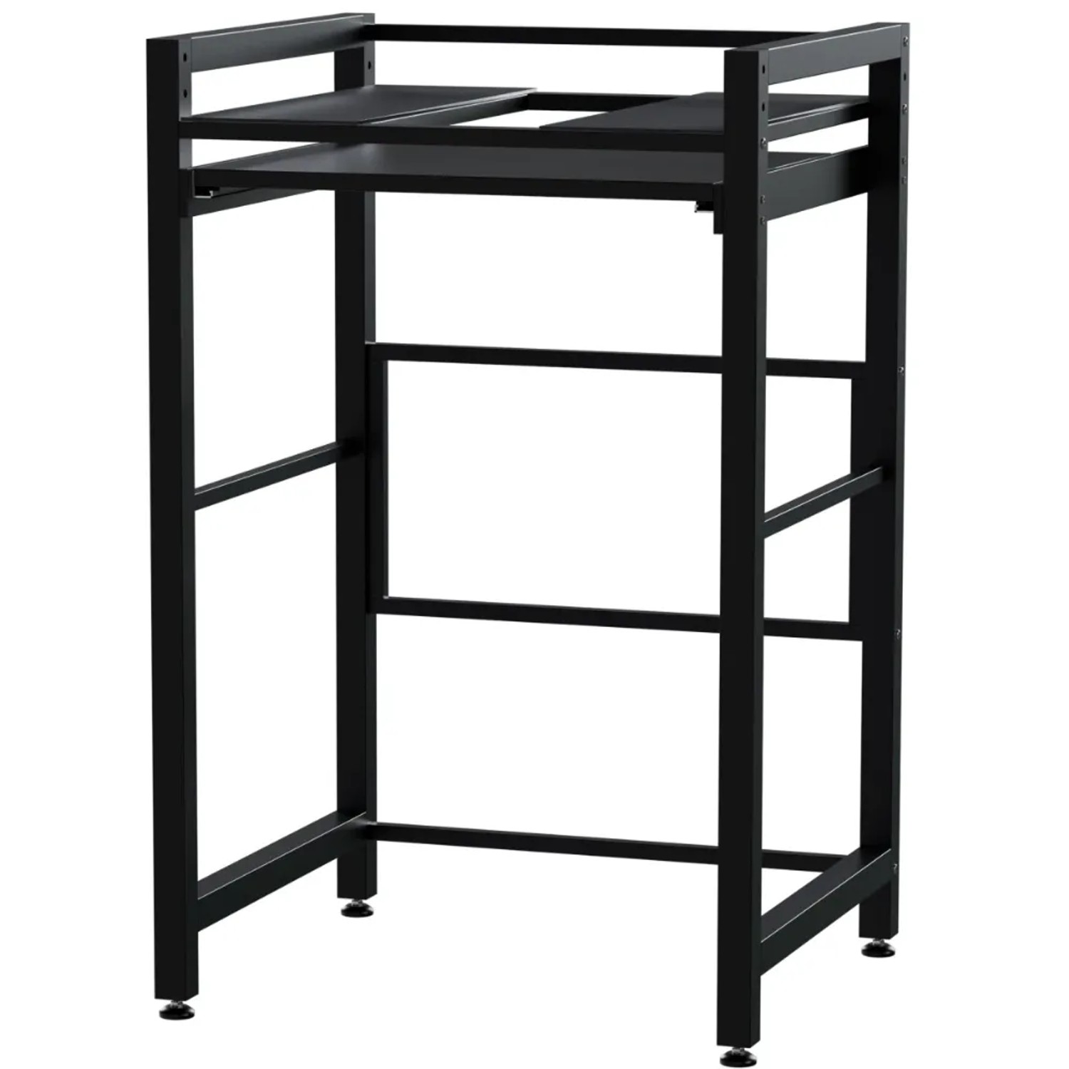 DELUKE Waschmaschinenregal UWE mit Ausziehboden 60x60x180cm Metall Schwarz Waschmaschinenuntergestell Waschmaschine Trockner Stapelgestell