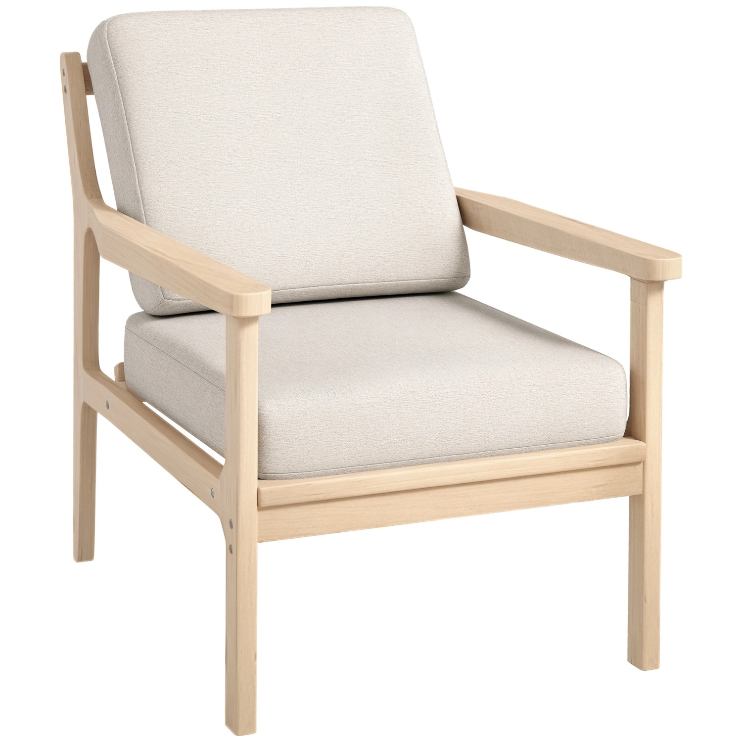 HOMCOM Sessel mit Holzbeine Polyester Gummiholz Beige 62L x 82B x 82H cm günstig online kaufen