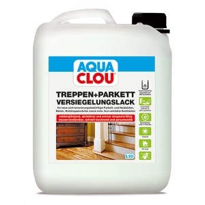 Aqua Clou Treppen- & Parkettlack, seidenglänzend, 5 l Kanister. Versiegelung für Holztreppen und Parkettböden.