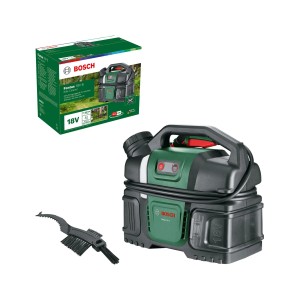 Bosch Akku-Fahrradreiniger Fontus 18V-6 Solo mit Bürste und Verpackung. Mobiler Hochdruckreiniger für Fahrräder.