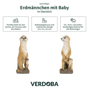 VERDOBA Gartendeko Safari Gartenfigur Erdmännchen mit Baby