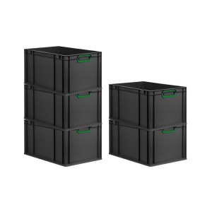 PROREGAL SparSet 5x Eurobox Nextgen Color HxBxT 32x40x60cm 65 Liter Griffe Grün Geschlossen Schwarz Eurobehälter Transportbox Transportbehälter