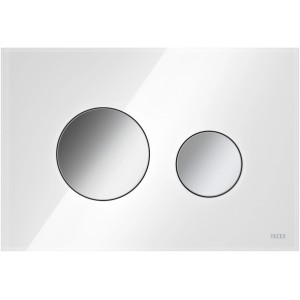 Teceloop WC-Betätigungsplatte in Weiß mit Chrom-Tasten für Zweimengentechnik.