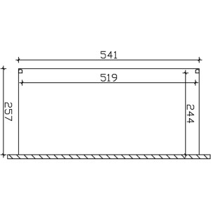 Technische Zeichnung der Terrassenüberdachung Genua, 541x257 cm, Aluminium, Weiß, mit Maßangaben.
