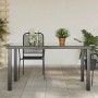Schwarzer vidaXL Gartentisch (150x90 cm) mit Glasplatte und Aluminiumgestell.