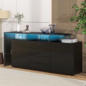 Merax Sideboard Hochglanz mit LED Mehrzweckschrank Schwarz