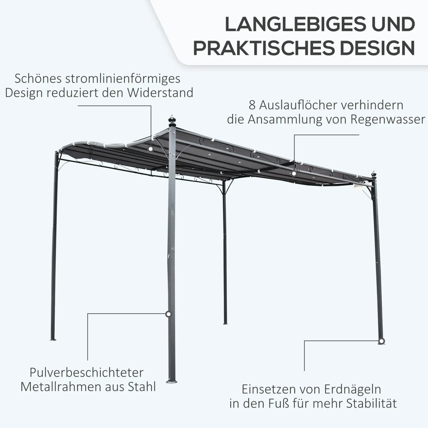 Graue Outsunny Pergola Gazebo mit Metallrahmen und Polyesterdach, ideal als Sonnenschutz.