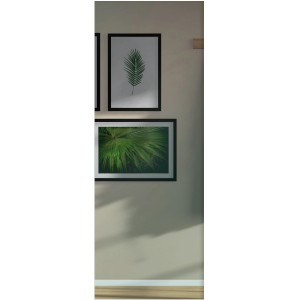 Lichtausschnitt ESG Floatglas 53,5x142cm für Holz-Innentür, mit Pflanzenbildern an der Wand.