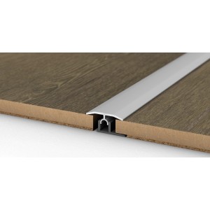 Silbernes Übergangsprofil zum Klicken für Laminat/Parkett, 2700x34mm, zum Ausgleich von bis zu 6mm Höhe.