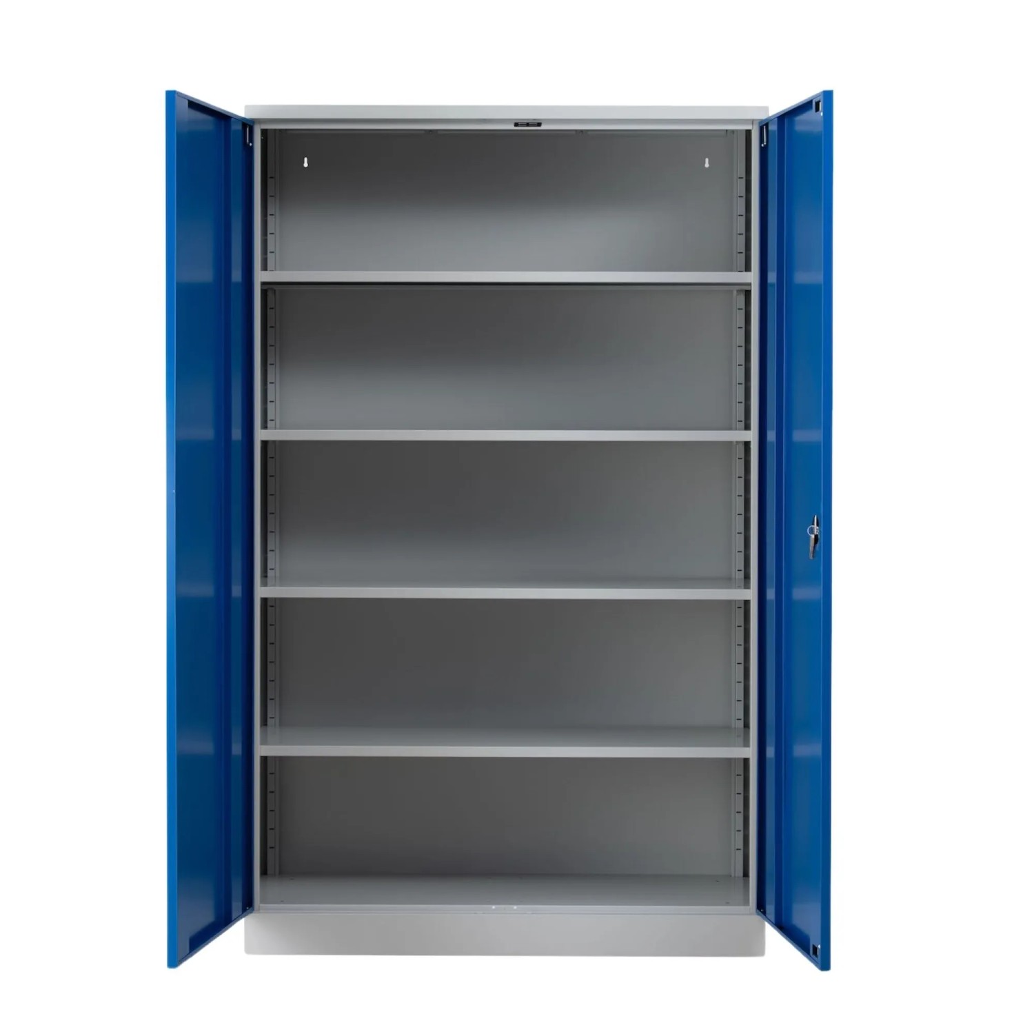 PROREGAL Stahlschrank Bee Mit 10 Verzinkte Fachböden HxBxT 195 x 120 x 50 cm Korpusfarbe Lichtgrau Frontfarbe Enzianblau
