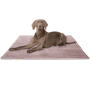 Hund liegt entspannt auf rosa Knuffelwuff Hundematte Timor Cord 100x70cm.