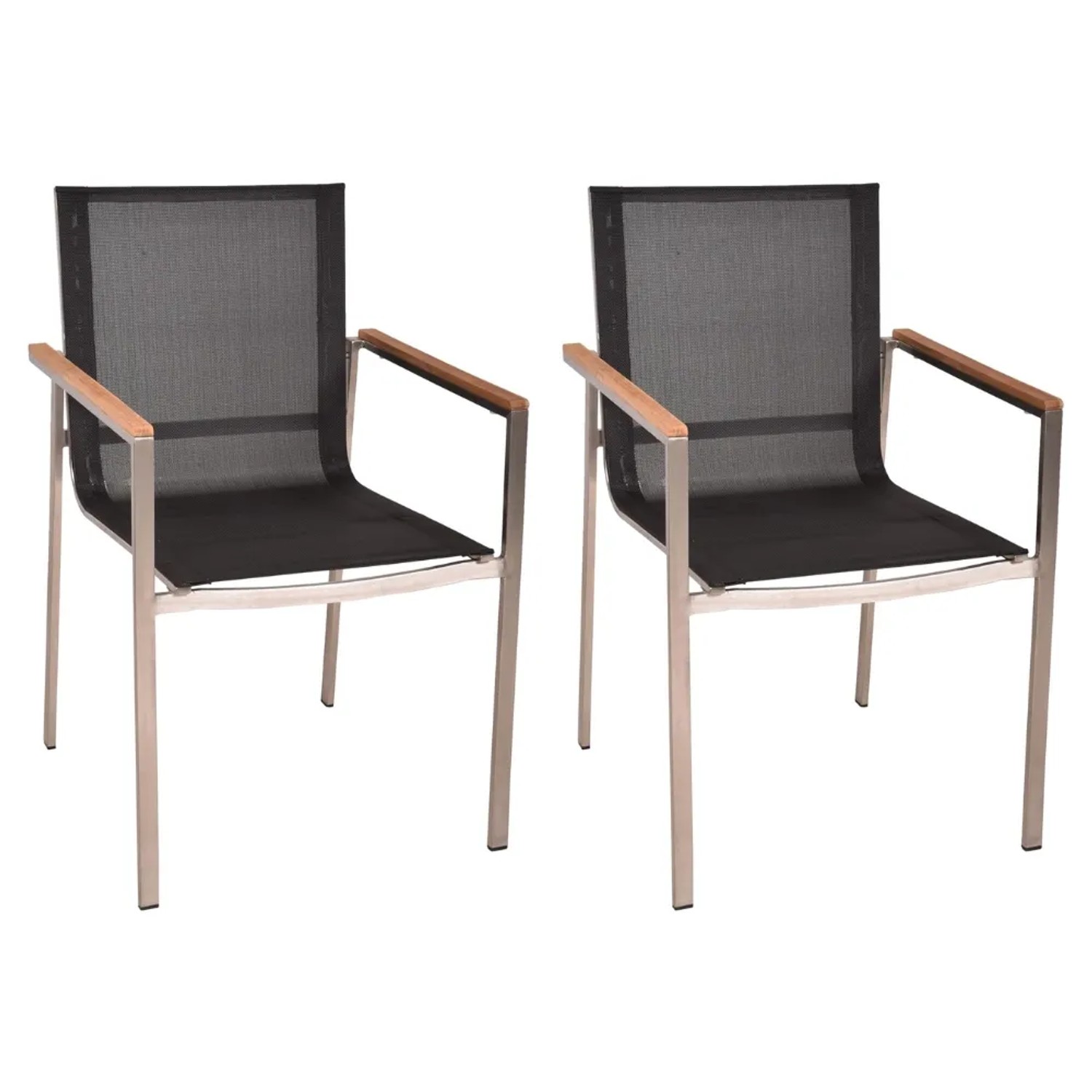 DELUKE Gartenstuhl 2er Set RITA Edelstahl Teak Natur Stapelstuhl Wetterfest Gartenstühle Outdoor Essstühle