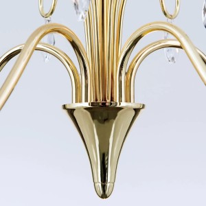 Detailaufnahme: Goldener Kristall-Kronleuchter Alessia, 5-flammig, elegante Lampen & Leuchten für Wohnraum.