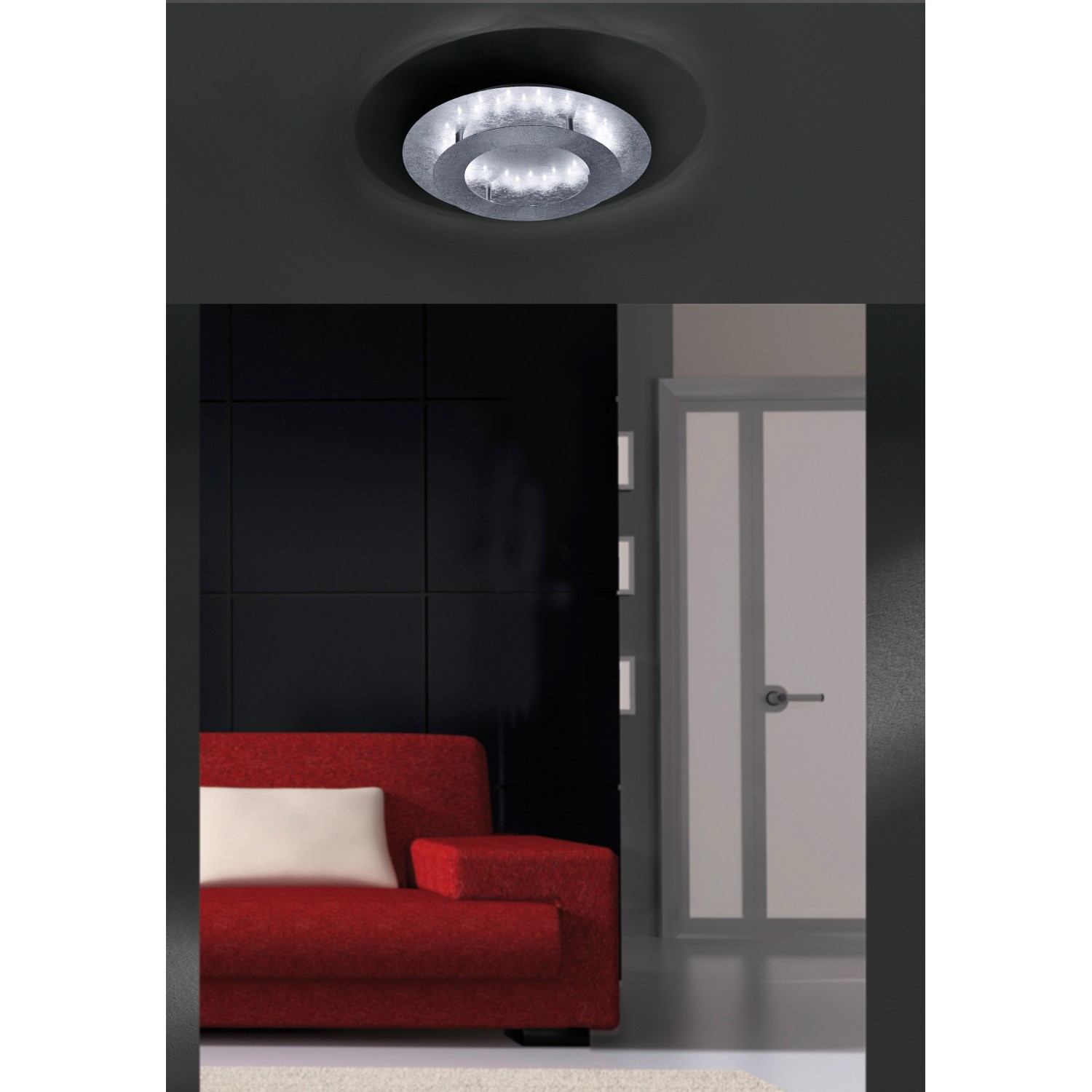 Silberne LED-Deckenleuchte Nevis (Ø 40cm) von Paul Neuhaus. Runde Form, warmweißes Licht.