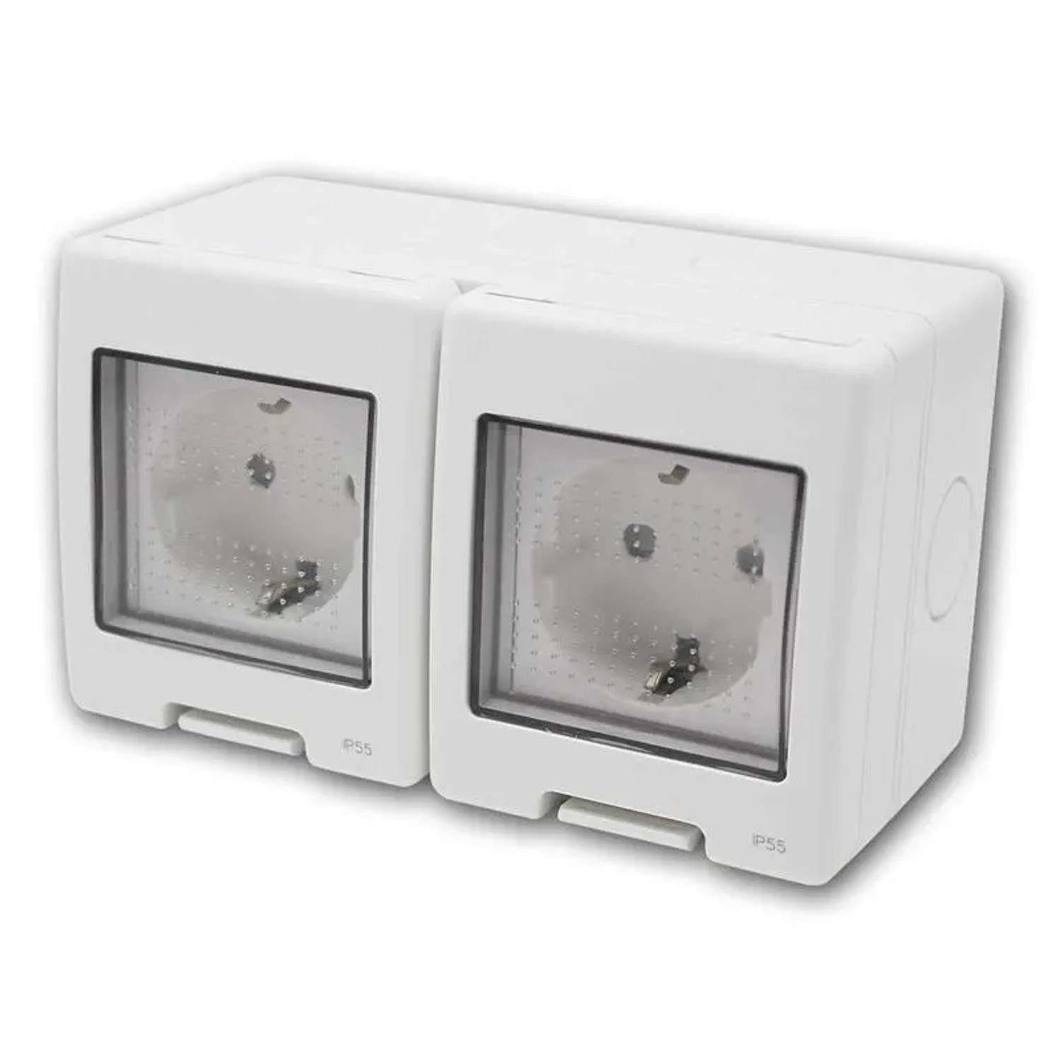 TEM Aufputz Doppel Steckdose Lichtgrau 16A250V IP55