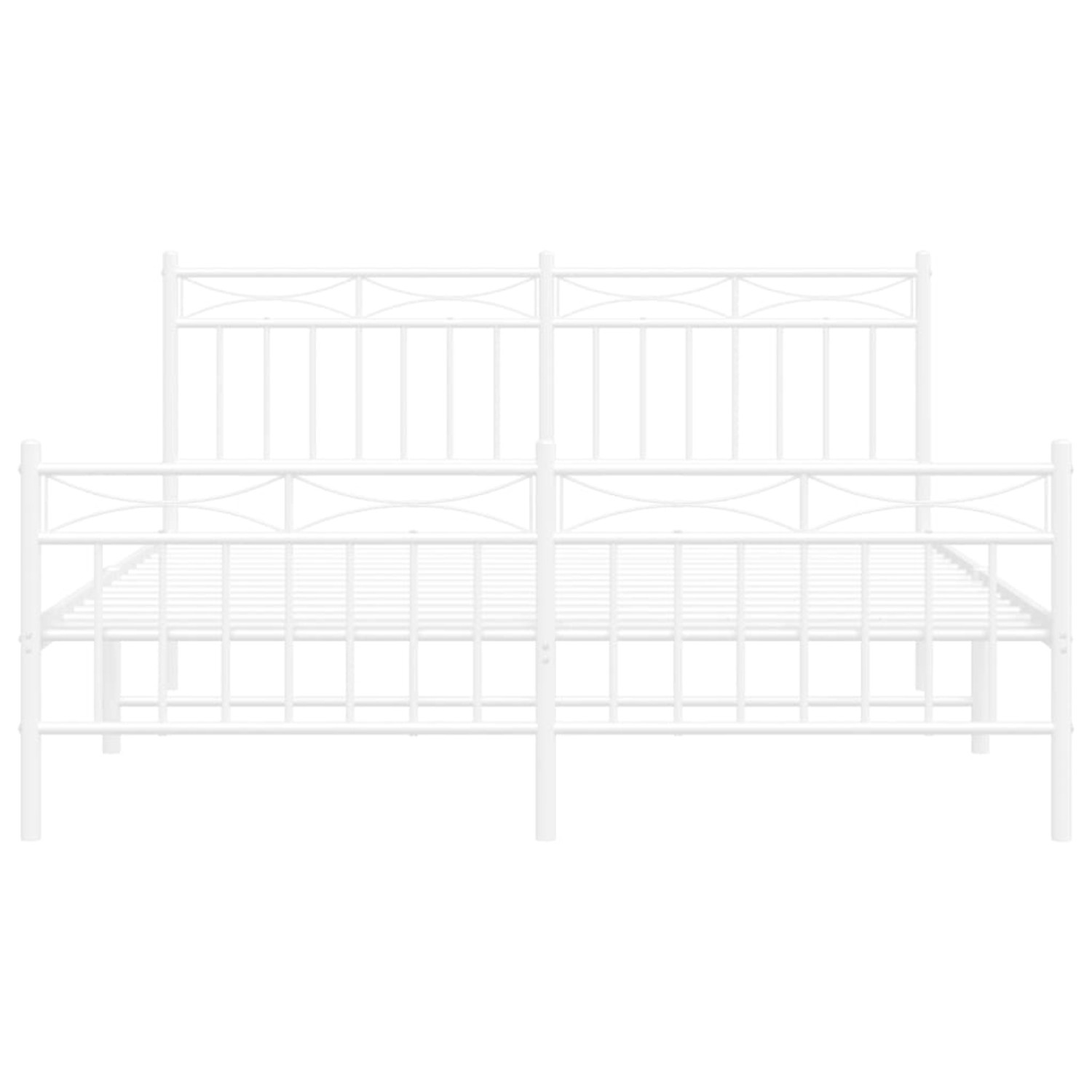 Weißes Metall Bettgestell (150x200 cm) mit Kopf- und Fußteil für Schlafzimmer.