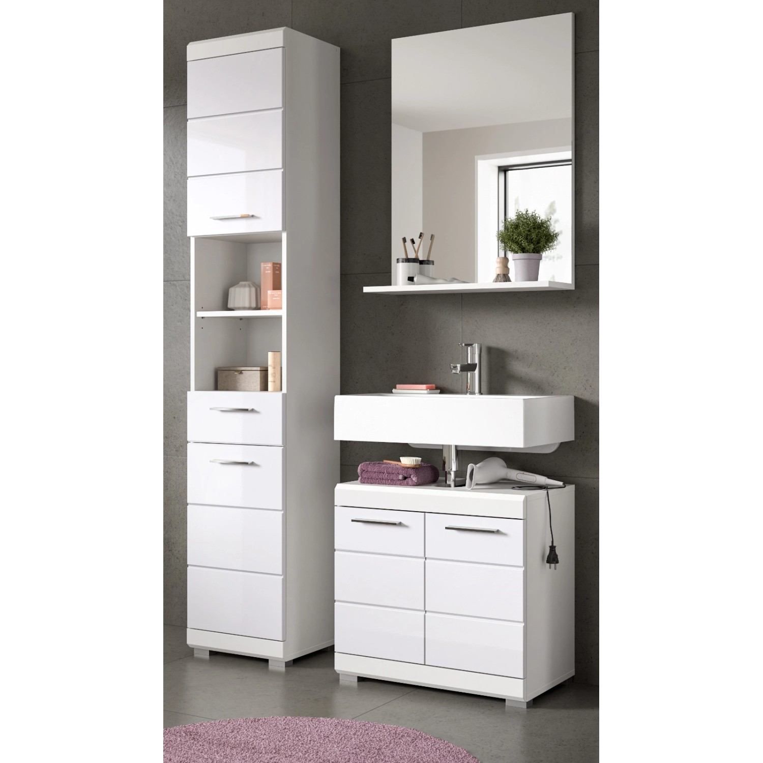 Inn.Furn Badmöbel Set 3-teilig in Weiß Hochglanz 112 cm Shawn günstig online kaufen