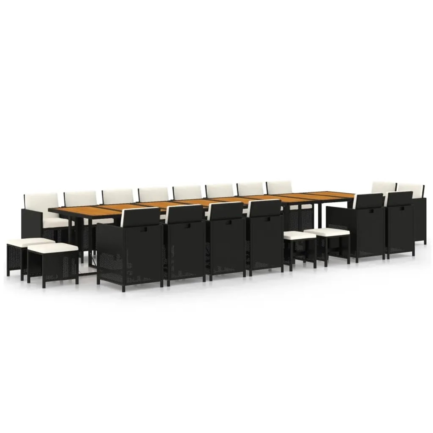 vidaXL 21-Tlg Garten-Essgruppe mit Kissen Schwarz Poly Rattan 3095684