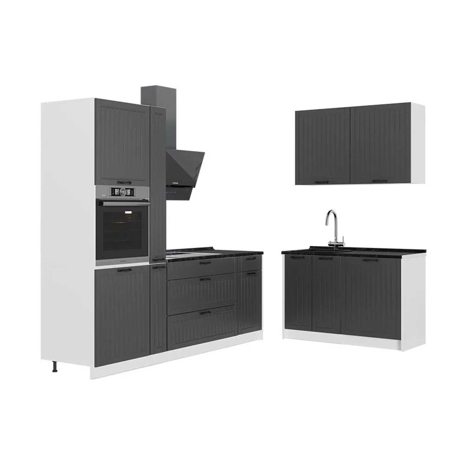 Vicco Küchenzeile Fame-Line Dunkelgrau/Weiß 220 x 207 AP Eiche Art Nr 65012