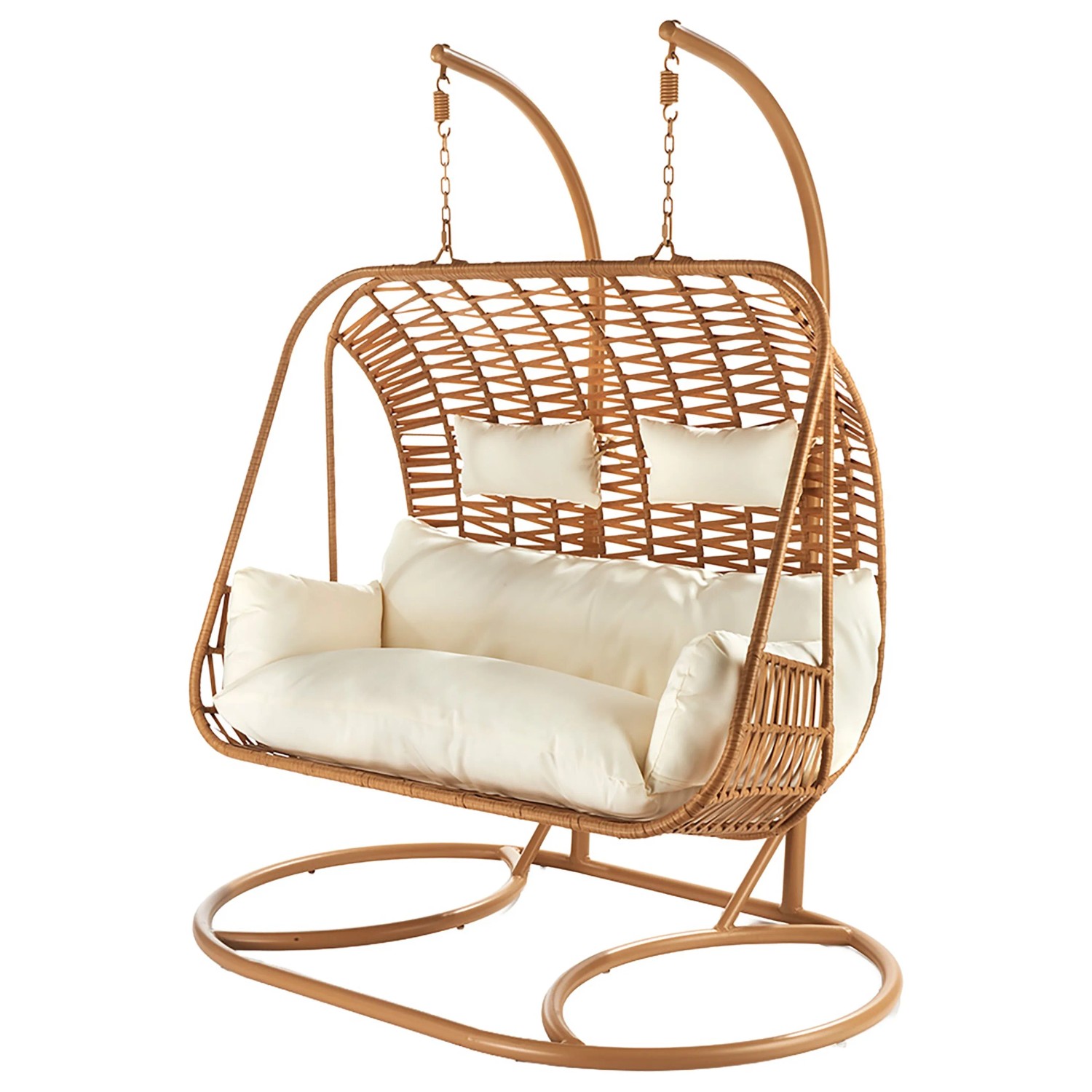 Kobolo Hängesessel Doppelsitzer MABURI mit Gestell Polyrattan und Kissen