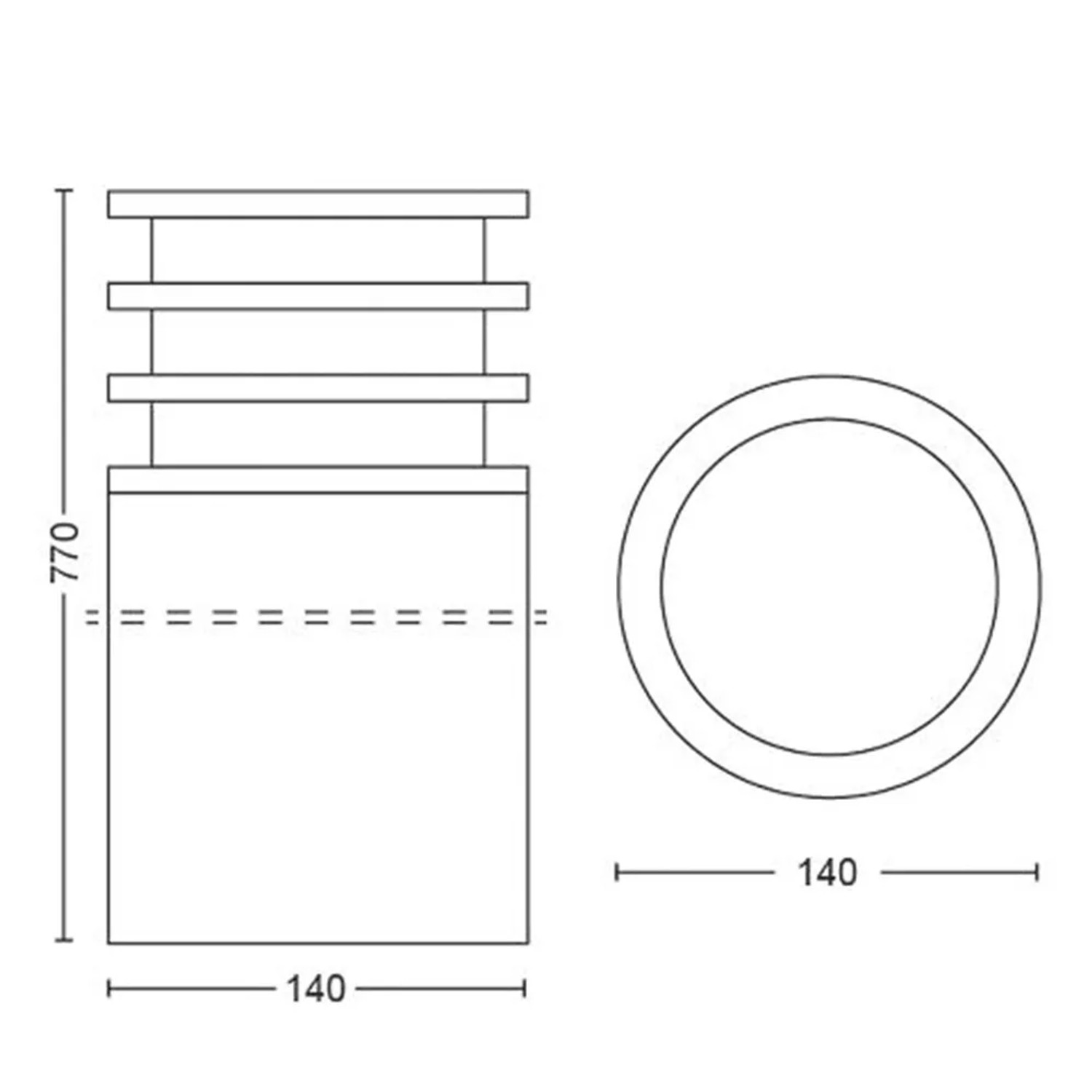 Skizze der Philips Hue LED-Wegeleuchte Lucca, anthrazit, mit Maßen 77x14,2 cm.