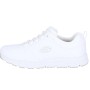 Weißer Skechers Beja Nampa Damen Arbeitsschuh O1 SR, rutschhemmend, mit Memory Foam und elastischen Schnürsenkeln, Seitenansicht.