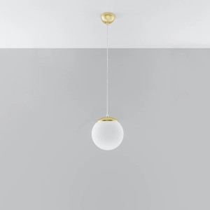 Sollux Lighting Hängeleuchte Ugo 20 Gold, weiße Glaskugel mit goldenen Akzenten.