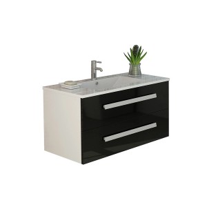 Jet-Line Badset Rapperswil, 90cm, Schwarz Hochglanz: Waschtisch mit Unterschrank und zwei Schubladen.