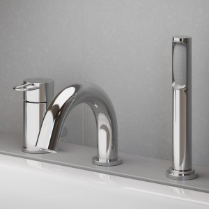 pianura Wannenarmatur Stella, Dreiloch, Chrom mit Handbrause und hohem Durchfluss.