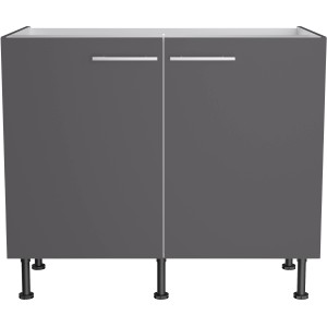 Optifit Spülenunterschrank Ingvar420, 100cm, anthrazit matt, mit zwei Türen und Edelstahlgriffen.