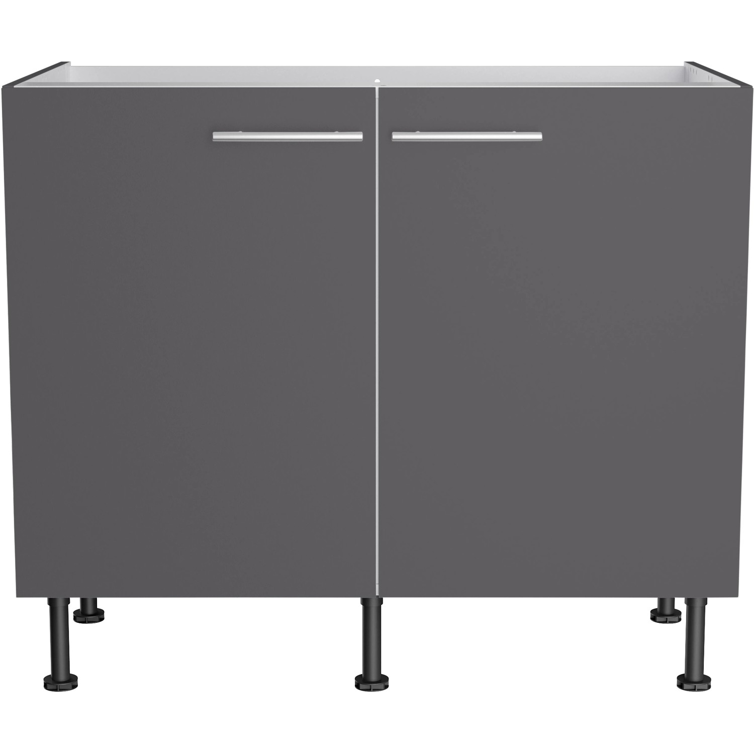 Optifit Spülenunterschrank Ingvar420, 100cm, anthrazit matt, mit zwei Türen und Edelstahlgriffen.