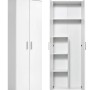 Weißer mokebo Besenschrank/Putzschrank, geschlossen und geöffnet mit Regalfächern. Büroschrank.