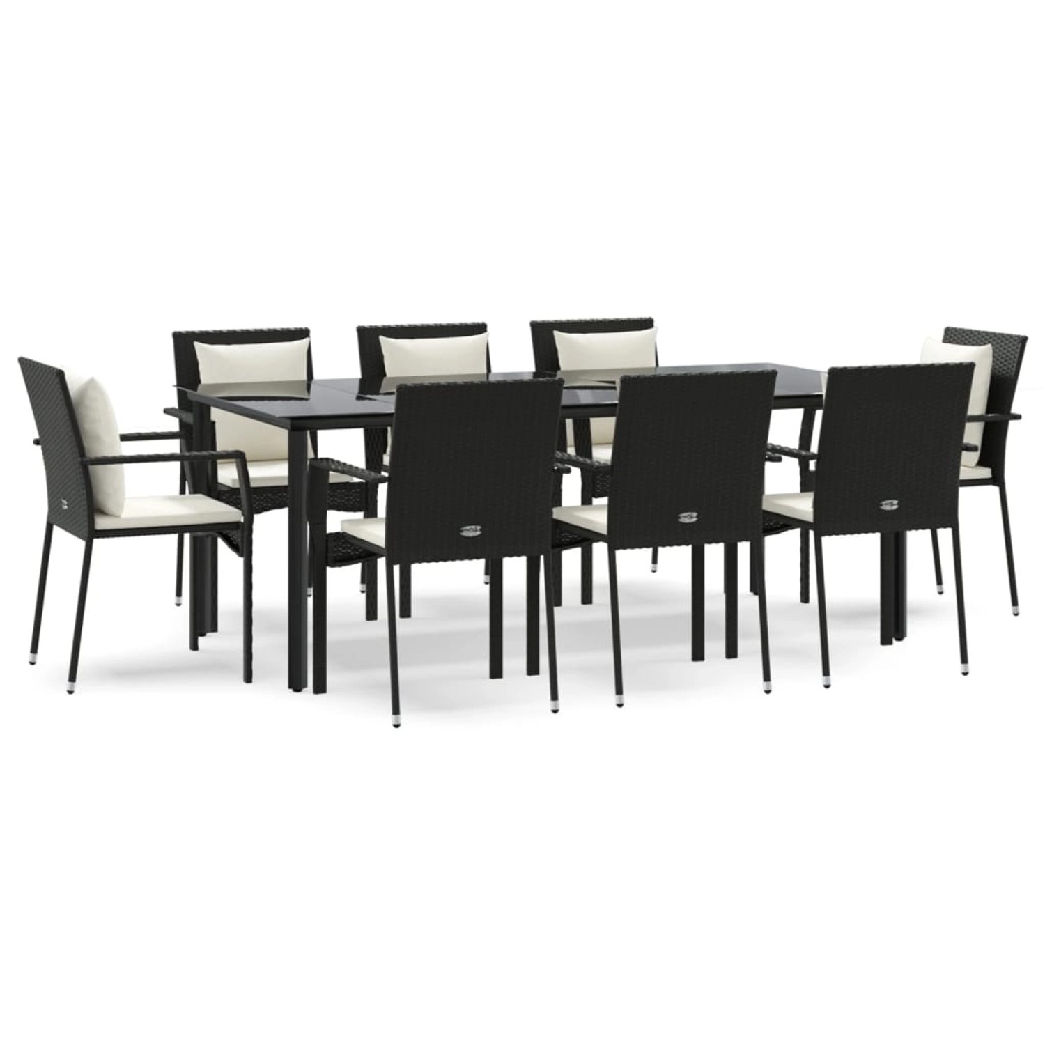 vidaXL 9-Tlg Garten-Essgruppe mit Kissen Schwarz Poly Rattan 3185112