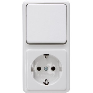 Kopp Aus-/Wechselschalter-Steckdosenkombination Standard Arktisweiß für Aufputz.
