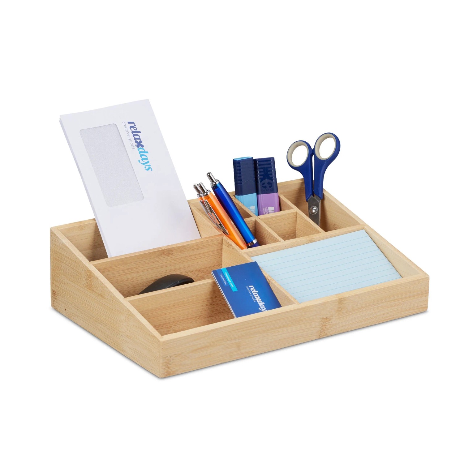 Relaxdays Schreibtischorganizer Bambus Natur mit 9 Fächern 9 cm x 33 cm x 21 cm 0,7 kg