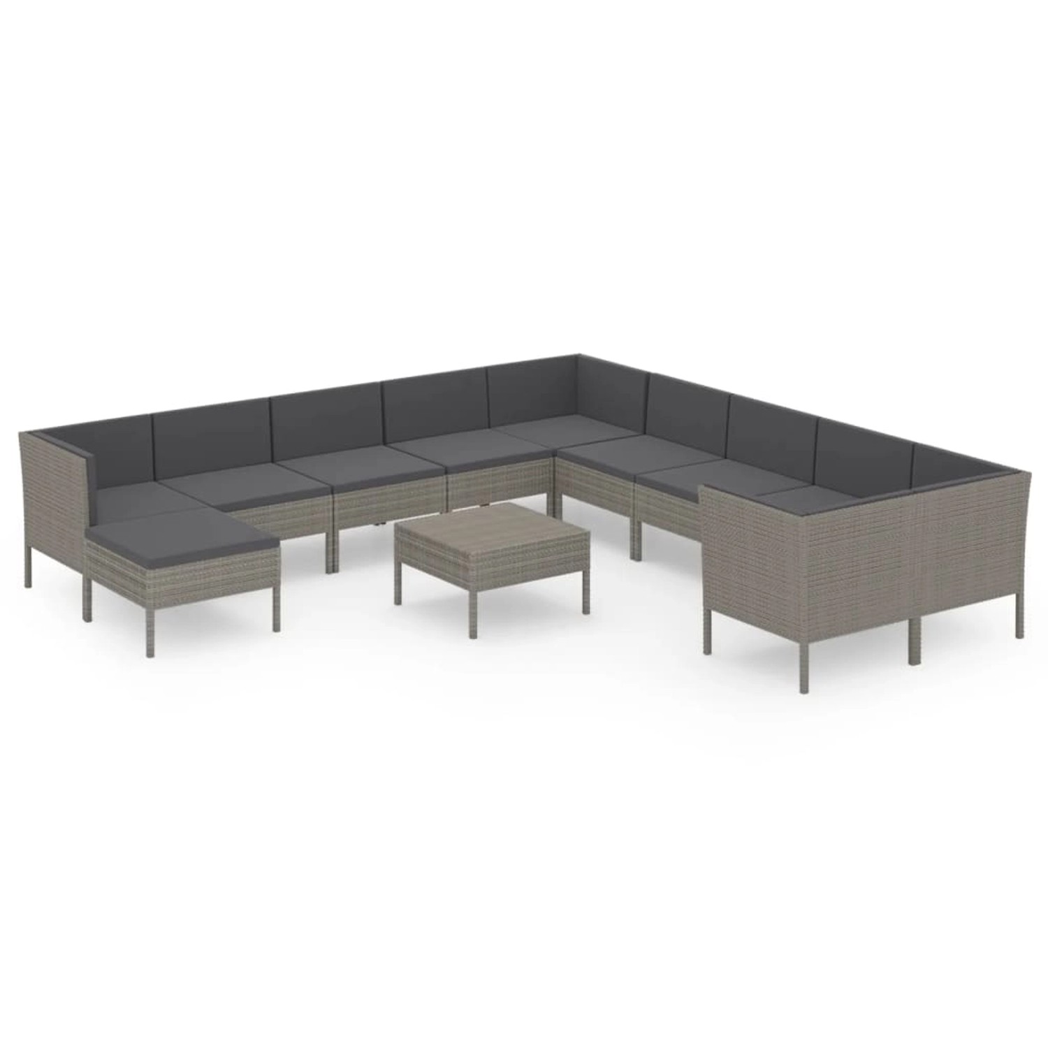 vidaXL 12-tlg Garten-Lounge-Set mit Auflagen Poly Rattan Grau Modell 8