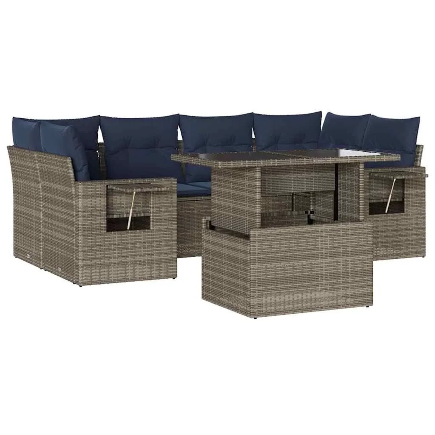 vidaXL 7-Tlg Gartensofa-Set mit Kissen Grau Polyrattan 3267761 günstig online kaufen