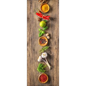 Pro Art Glasbild Spicery Collection II, 80x30 cm: Gewürze wie Chili, Curry, Knoblauch auf Holz.