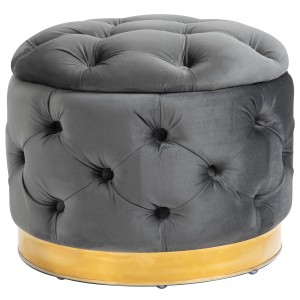 Grauer HOMCOM Sitzhocker mit Stauraum, Knopfheftung und goldfarbenem Sockel.