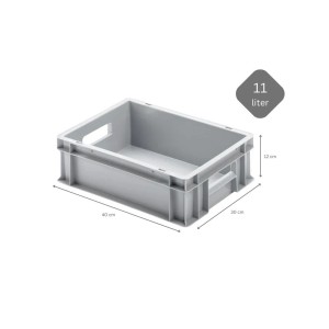 Graue PROREGAL Eurobox mit offenem Griff, 11 Liter, 30x40x12 cm, ideal zur Aufbewahrung und Transport.