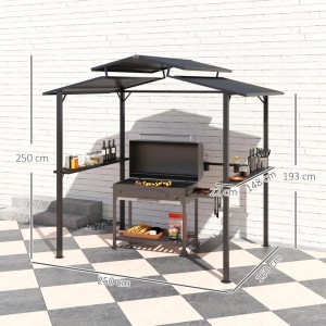 Schwarzer Outsunny Grillpavillon aus Metall mit Ablageflächen, 250x160x250cm.