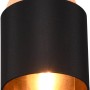 Reality Strahler Tommy, 1-flammig, Holzfarbig, mit schwarzem Stoffschirm und goldenem Innenleben.