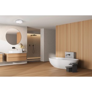 Moderne LED-Deckenleuchte Gotland von Fischer & Honsel, chrom/weiß, Ø 22 cm, für Bad und Wohnraum.